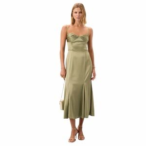 Reformation Artichoke Green Hensley Satin Midi Dress Womens 10